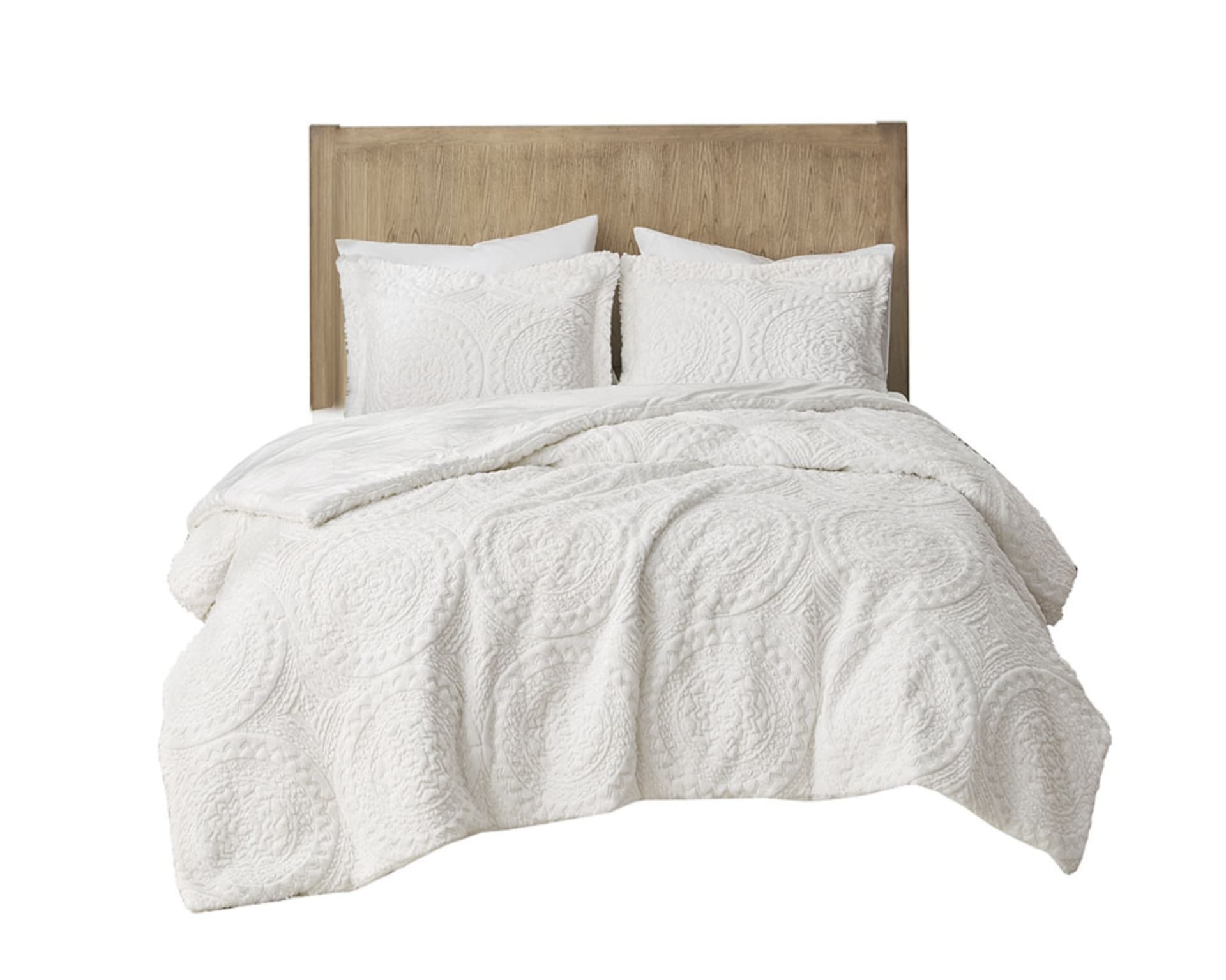 Arya Embroidered Medallion Faux Fur Ultra Plush Ivory Comforter Mini Set