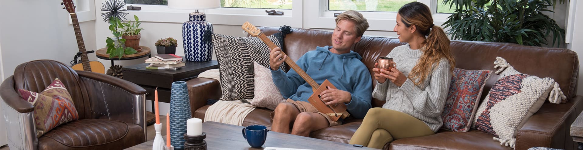 Couple in Boho Living Room