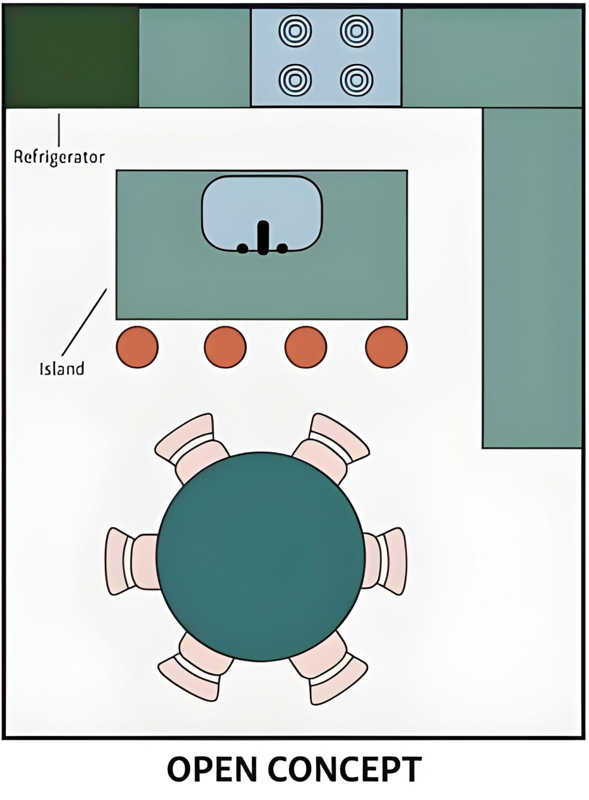 Graphic of the open concept dining room layout