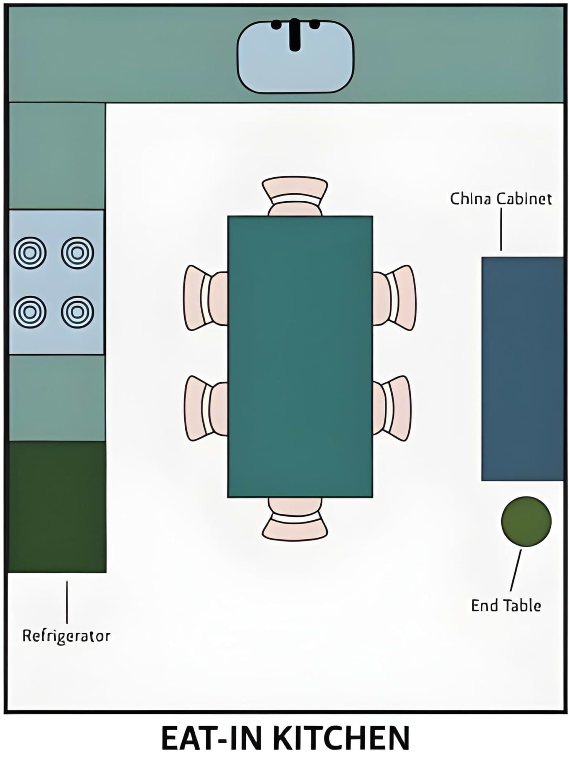 Graphic of the eat in kitchen dining room layout