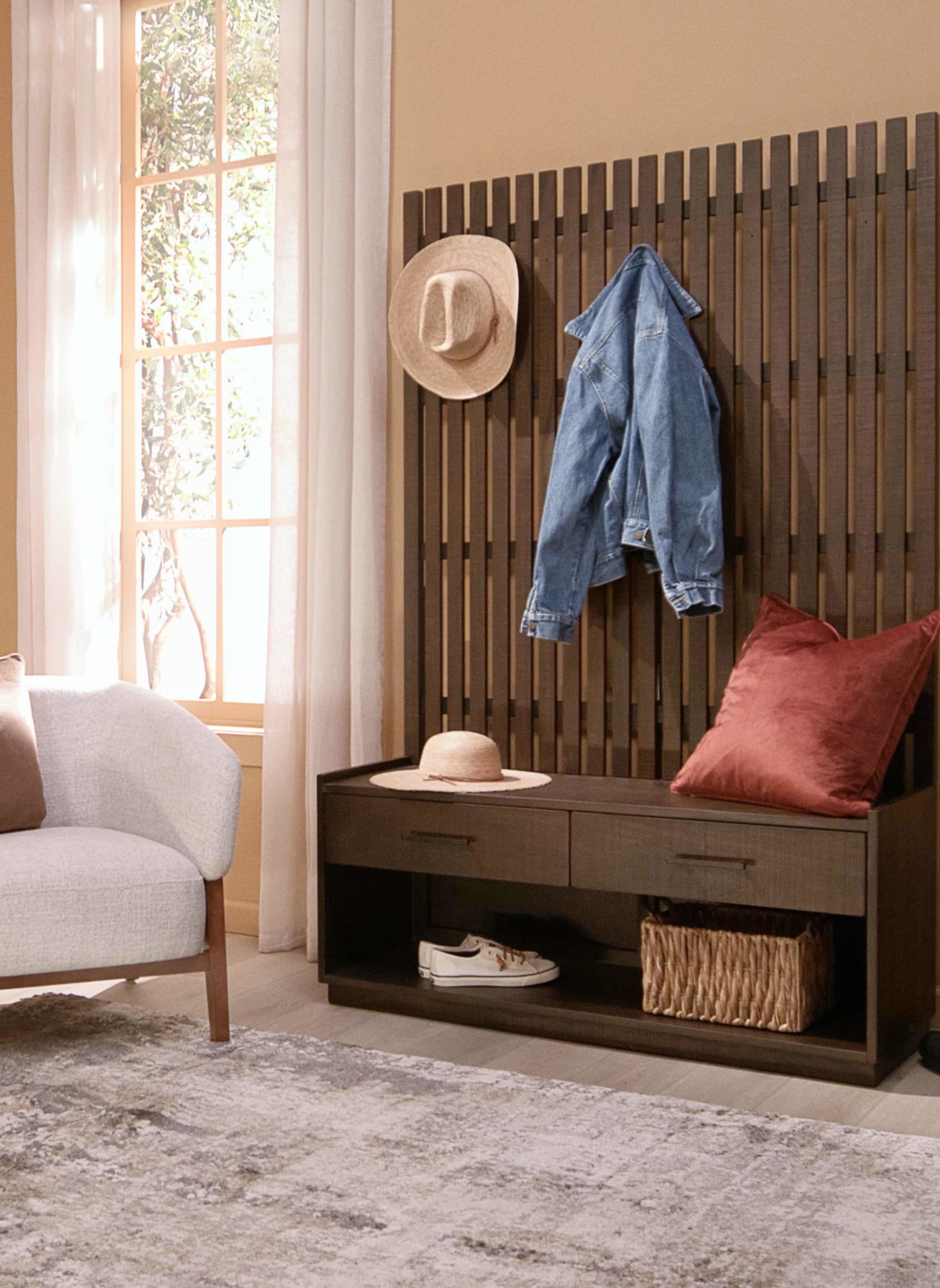 Hallway or Mudroom Catch-All Window Scene with Hideaway Hall Tree