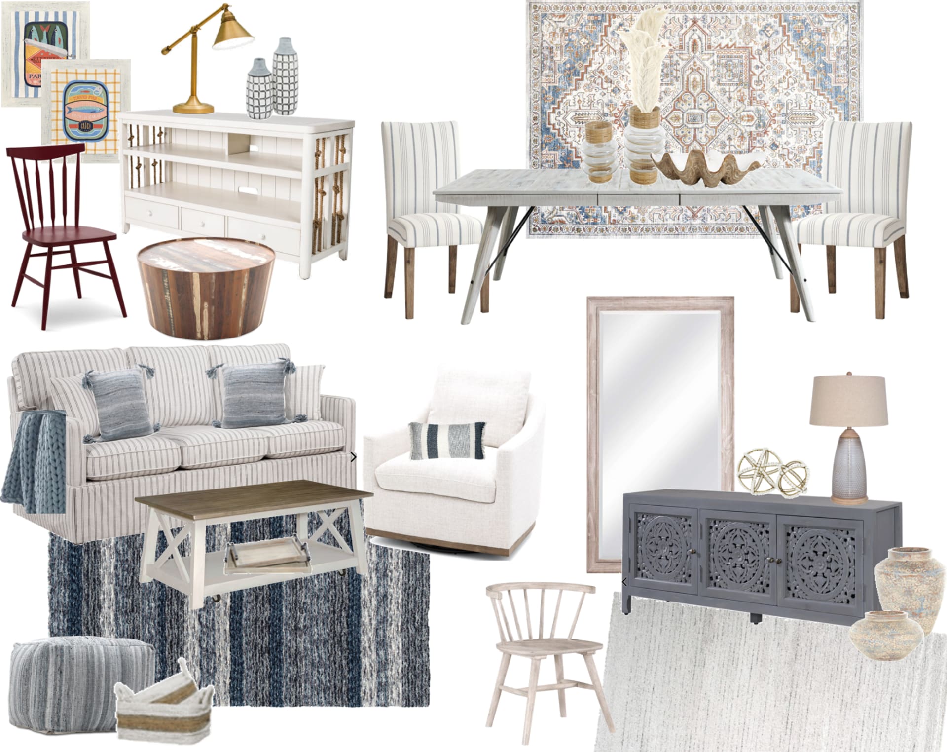 A collage of products with coastal and nautical style