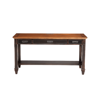 Hartford Writing Desk. Warm brown top desk with dark brown desk base.